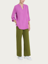Blusa con collo alla coreana e manica risvoltabile in Voile di Viscosa Satin Viola Donna - Ragno