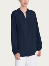 Blusa con collo alla coreana e manica lunga in Ecoseta Blu Donna - Ragno