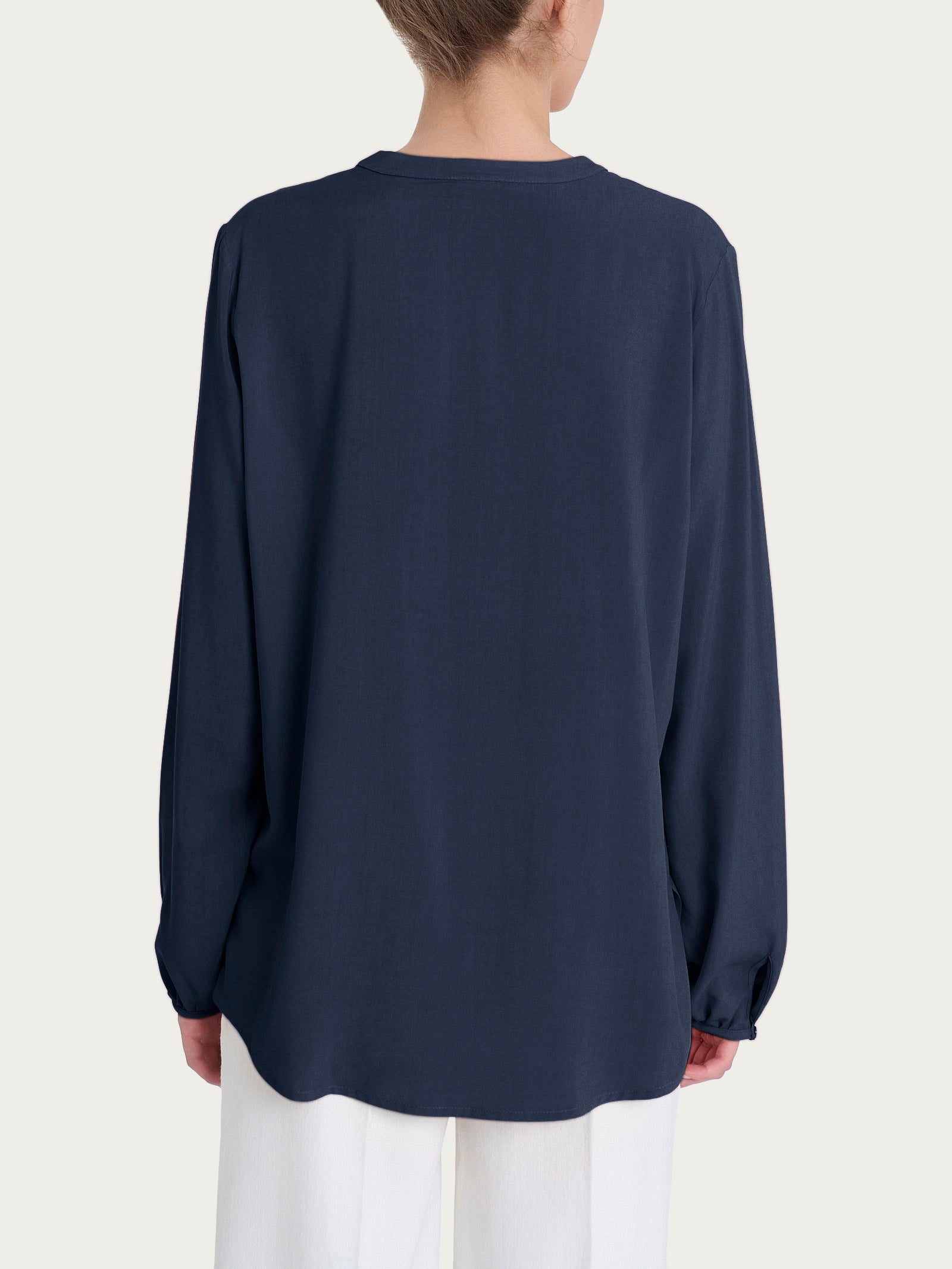 Blusa con collo alla coreana e manica lunga in Ecoseta Blu Donna - Ragno