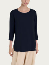 Maglia girocollo con inserto laterale in Misto Viscosa Blu Donna - Ragno