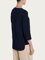 Maglia girocollo con inserto laterale in Misto Viscosa Blu Donna - Ragno