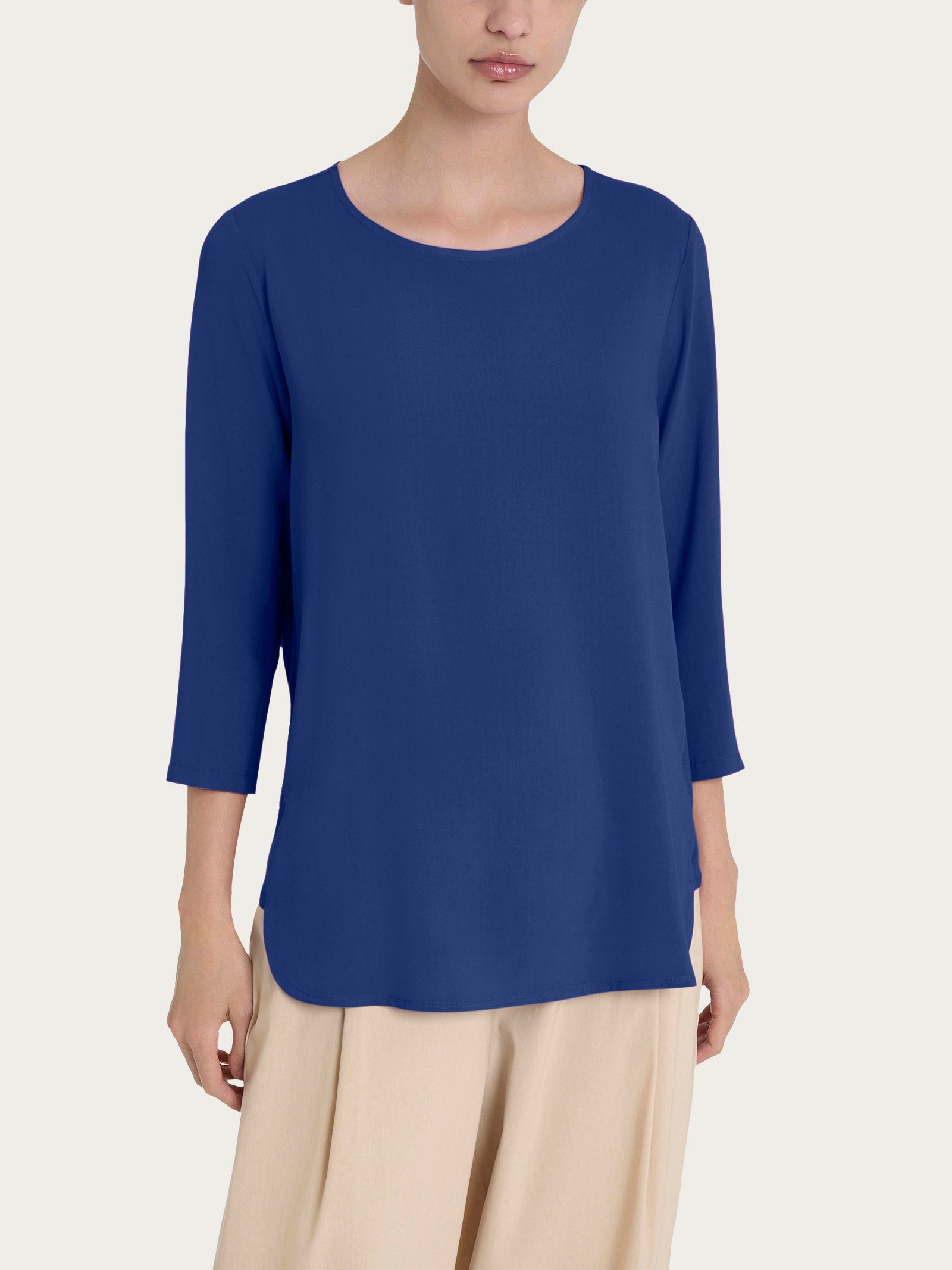 Maglia girocollo con inserto laterale in Misto Viscosa Blu Donna - Ragno