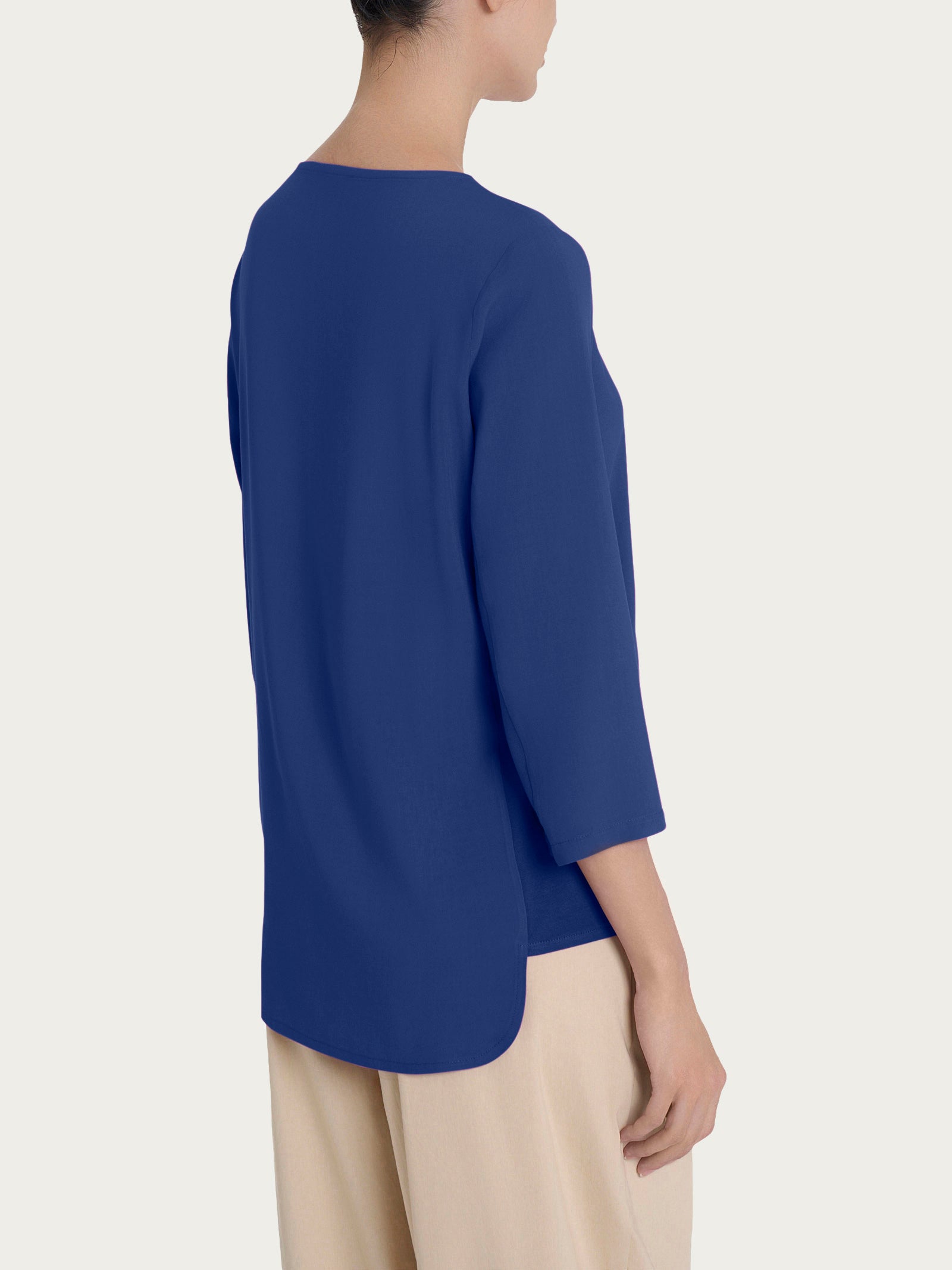 Maglia girocollo con inserto laterale in Misto Viscosa Blu Donna - Ragno