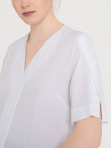 Blusa con scollo a V e manica a petalo in Ecoseta Bianchi Donna - Ragno