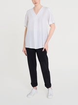 Blusa con scollo a V e manica a petalo in Ecoseta Bianchi Donna - Ragno