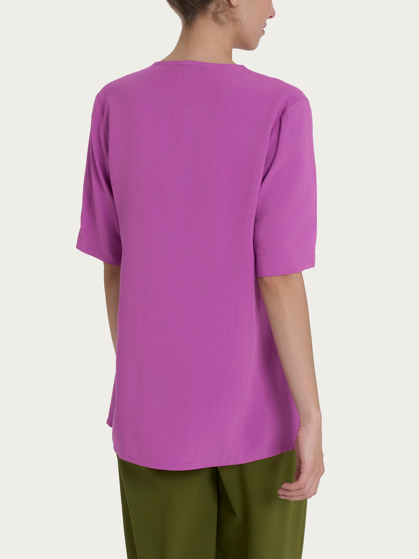 Blusa con scollo a V e manica a petalo in Ecoseta Viola Donna - Ragno