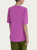 Blusa con scollo a V e manica a petalo in Ecoseta Viola Donna - Ragno