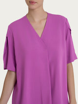 Blusa con scollo a V e manica a petalo in Ecoseta Viola Donna - Ragno
