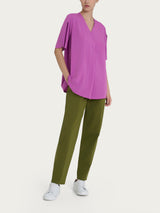 Blusa con scollo a V e manica a petalo in Ecoseta Viola Donna - Ragno