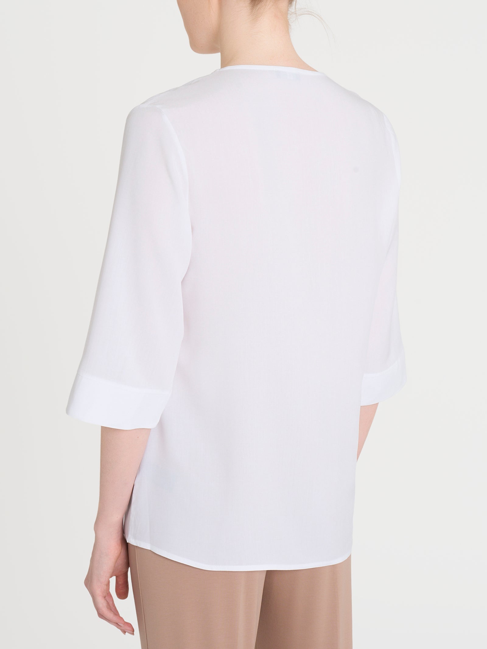 Blusa con scollo a V e manica 3/4 in Ecoseta Bianchi Donna - Ragno