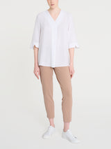 Blusa con scollo a V e manica 3/4 in Ecoseta Bianchi Donna - Ragno