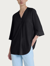 Blusa con scollo a V e manica 3/4 in Ecoseta Neri Donna - Ragno