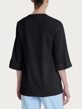 Blusa con scollo a V e manica 3/4 in Ecoseta Neri Donna - Ragno