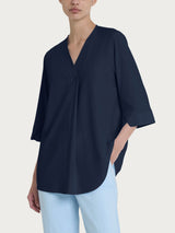 Blusa con scollo a V e manica 3/4 in Ecoseta Blu Donna - Ragno