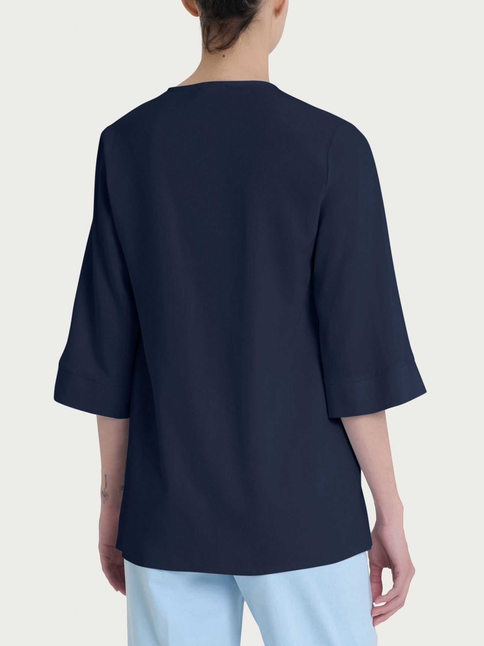 Blusa con scollo a V e manica 3/4 in Ecoseta Blu Donna - Ragno