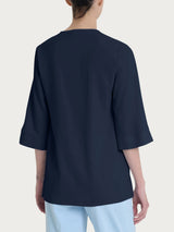 Blusa con scollo a V e manica 3/4 in Ecoseta Blu Donna - Ragno