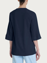 Blusa con scollo a V e manica 3/4 in Ecoseta Blu Donna - Ragno