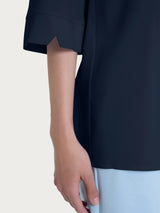 Blusa con scollo a V e manica 3/4 in Ecoseta Blu Donna - Ragno