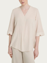 Blusa con scollo a V e manica 3/4 in Ecoseta Bianchi Donna - Ragno