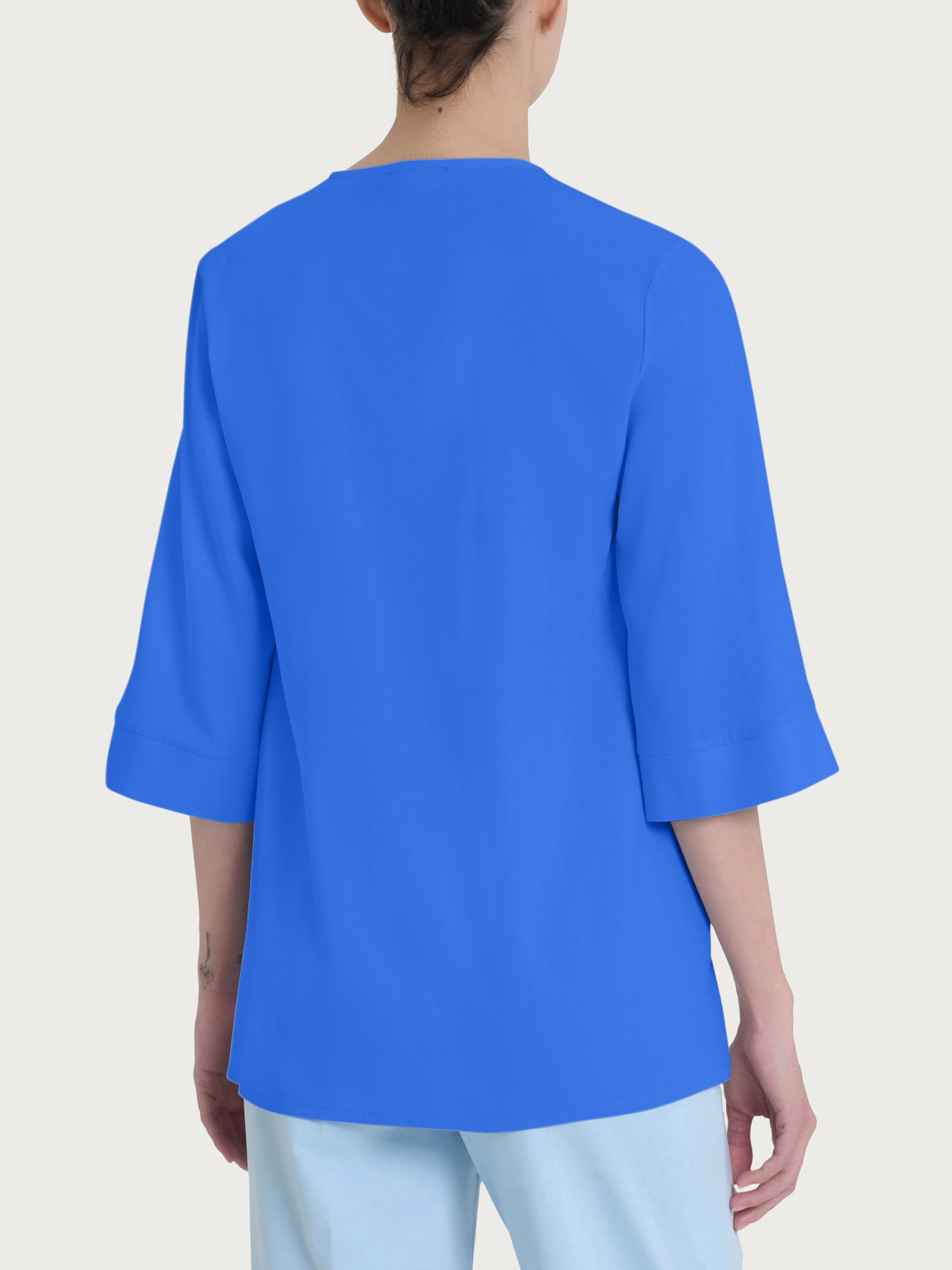 Blusa con scollo a V e manica 3/4 in Ecoseta Blu Donna - Ragno