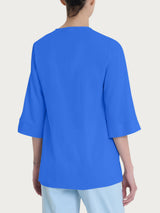 Blusa con scollo a V e manica 3/4 in Ecoseta Blu Donna - Ragno