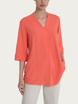 Blusa con scollo a V e manica 3/4 in Ecoseta Rosa Donna - Ragno