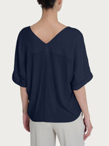Blusa con scollo a V e manica kimono in Ecoseta Blu Donna - Ragno