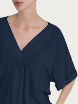 Blusa con scollo a V e manica kimono in Ecoseta Blu Donna - Ragno