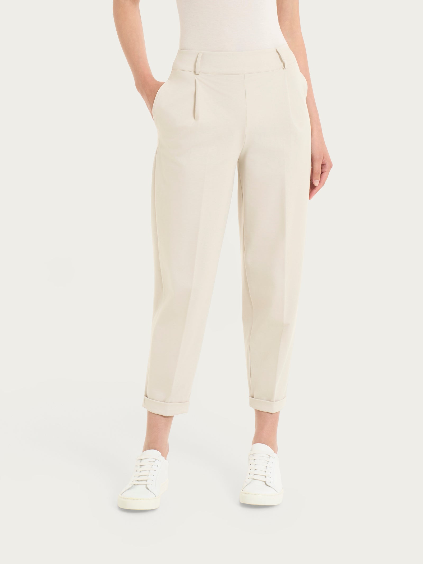 Pantalone a carota con tasche in Compact Light  Bianchi Donna - Ragno