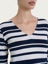 Maglietta con stripes e scollo a V in Viscosa Summer Blu Donna - Ragno