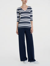 Maglietta con stripes e scollo a V in Viscosa Summer Blu Donna - Ragno