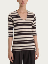 Maglietta con stripes e scollo a V in Viscosa Summer Marroni Donna - Ragno