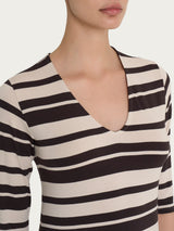 Maglietta con stripes e scollo a V in Viscosa Summer Marroni Donna - Ragno