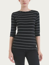 Maglietta skinny con stripes spaziate in Viscosa Summer Neri Donna - Ragno
