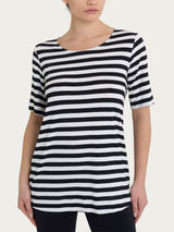 Maglietta girocollo con stripes in Viscosa Summer Neri Donna - Ragno