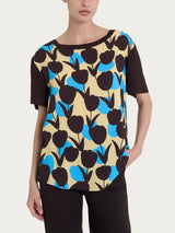 Maglietta con scollo a barchetta e tulips pattern in Misto Viscosa Azzurri Donna - Ragno
