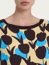Maglietta con scollo a barchetta e tulips pattern in Misto Viscosa Azzurri Donna - Ragno