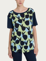 Maglietta con scollo a barchetta e tulips pattern in Misto Viscosa Verdi Donna - Ragno