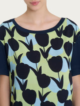 Maglietta con scollo a barchetta e tulips pattern in Misto Viscosa Verdi Donna - Ragno