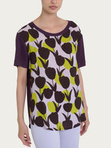 Maglietta con scollo a barchetta e tulips pattern in Misto Viscosa Verdi Donna - Ragno