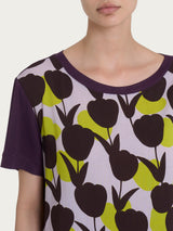 Maglietta con scollo a barchetta e tulips pattern in Misto Viscosa Verdi Donna - Ragno