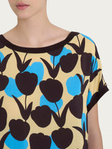 Maglietta con macro tulips pattern in Misto Viscosa Azzurri Donna - Ragno