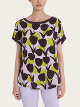 Maglietta con macro tulips pattern in Misto Viscosa Verdi Donna - Ragno