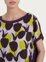 Maglietta con macro tulips pattern in Misto Viscosa Verdi Donna - Ragno