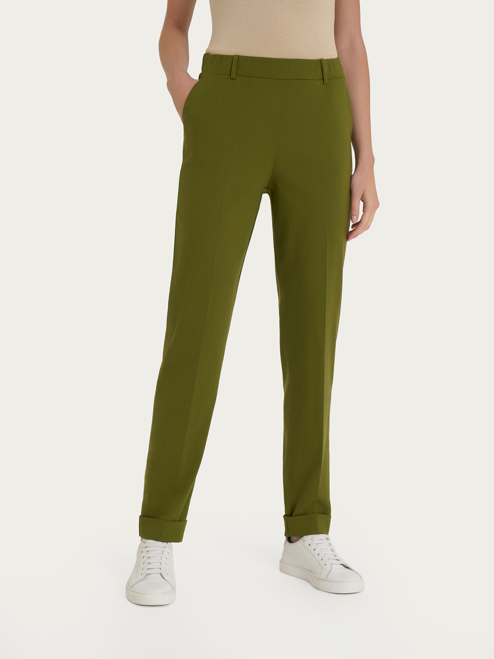 Pantalone chino slim con tasche in Super Natural Verdi Donna - Ragno