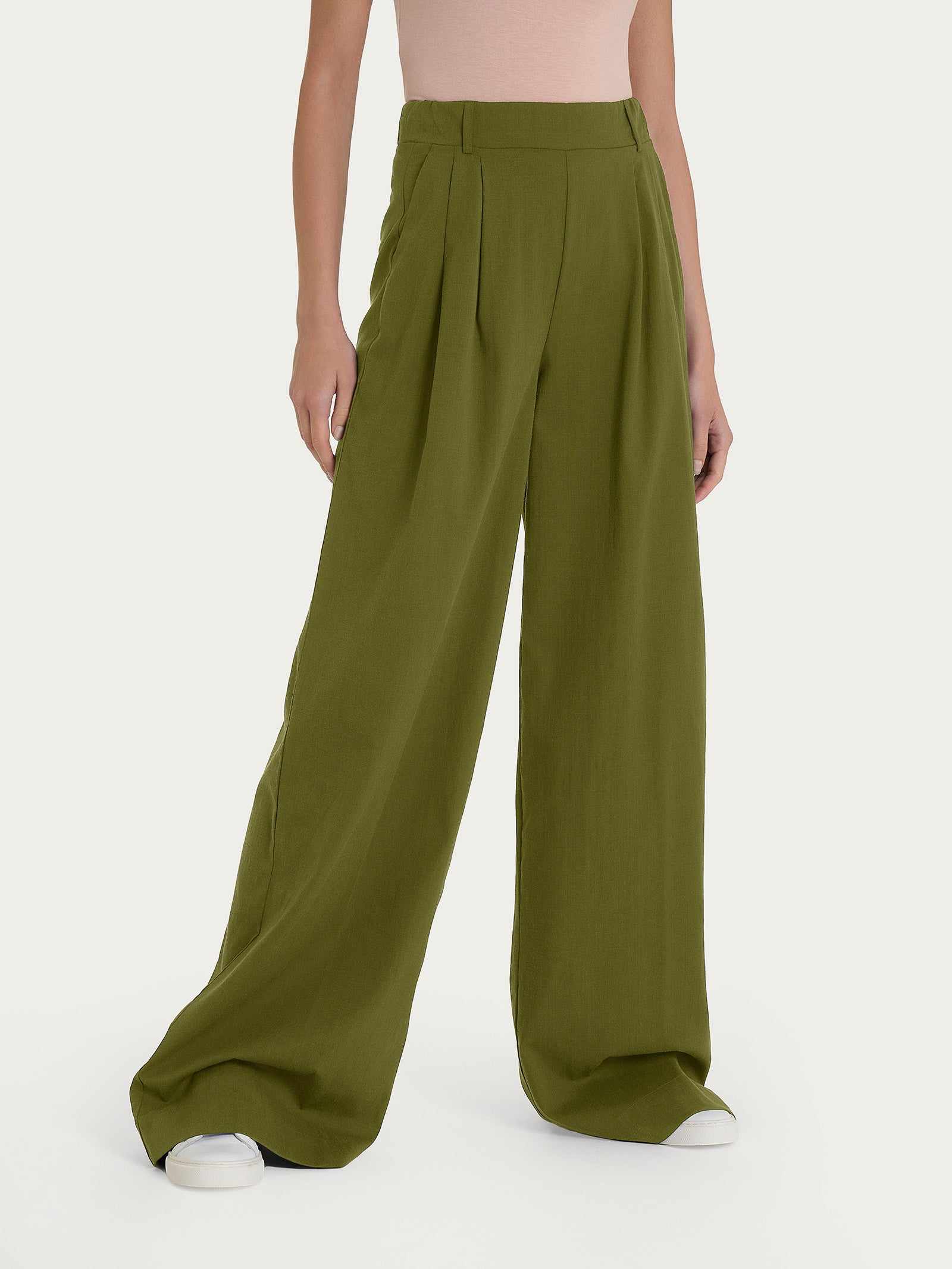 Pantalone palazzo con tasche e pinces in Super Natural Verdi Donna - Ragno