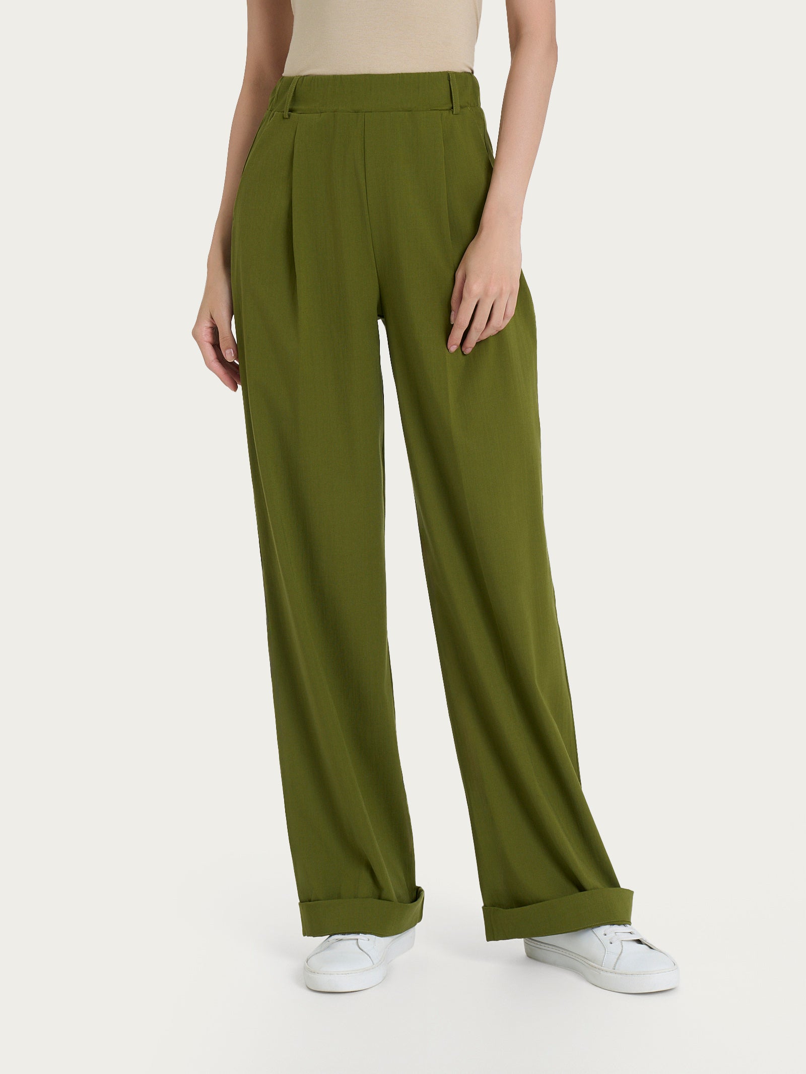 Pantalone ampio con tasche e pinces in Super Natural Verdi Donna - Ragno