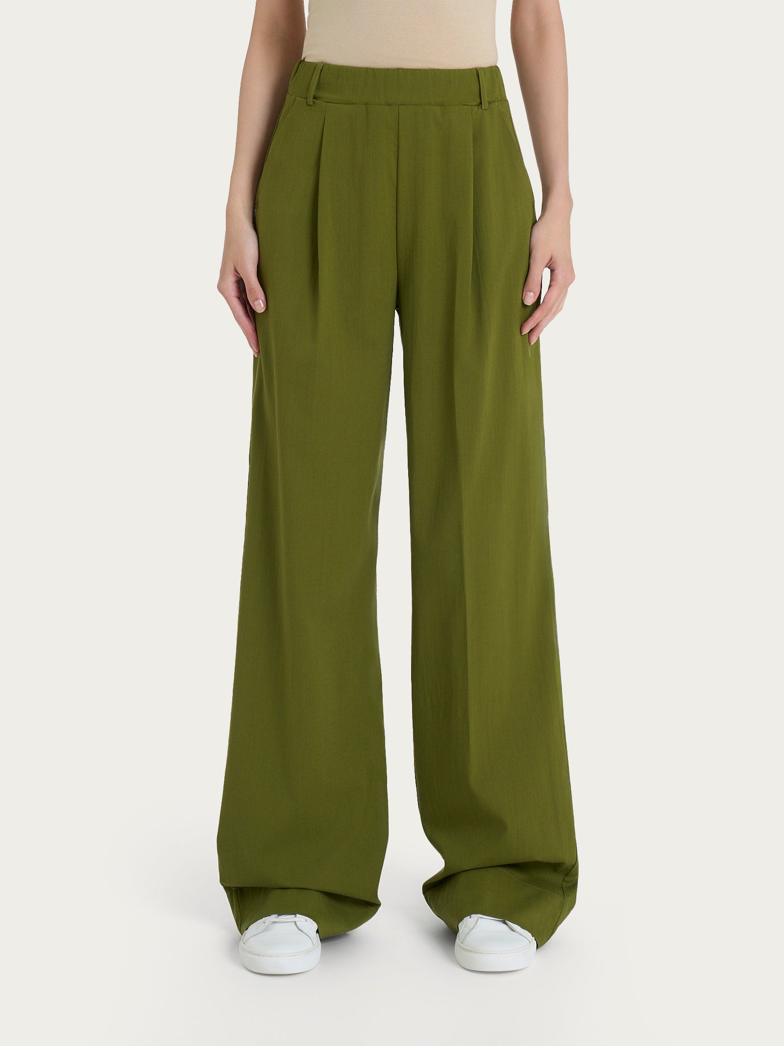 Pantalone ampio con tasche e pinces in Super Natural Verdi Donna - Ragno