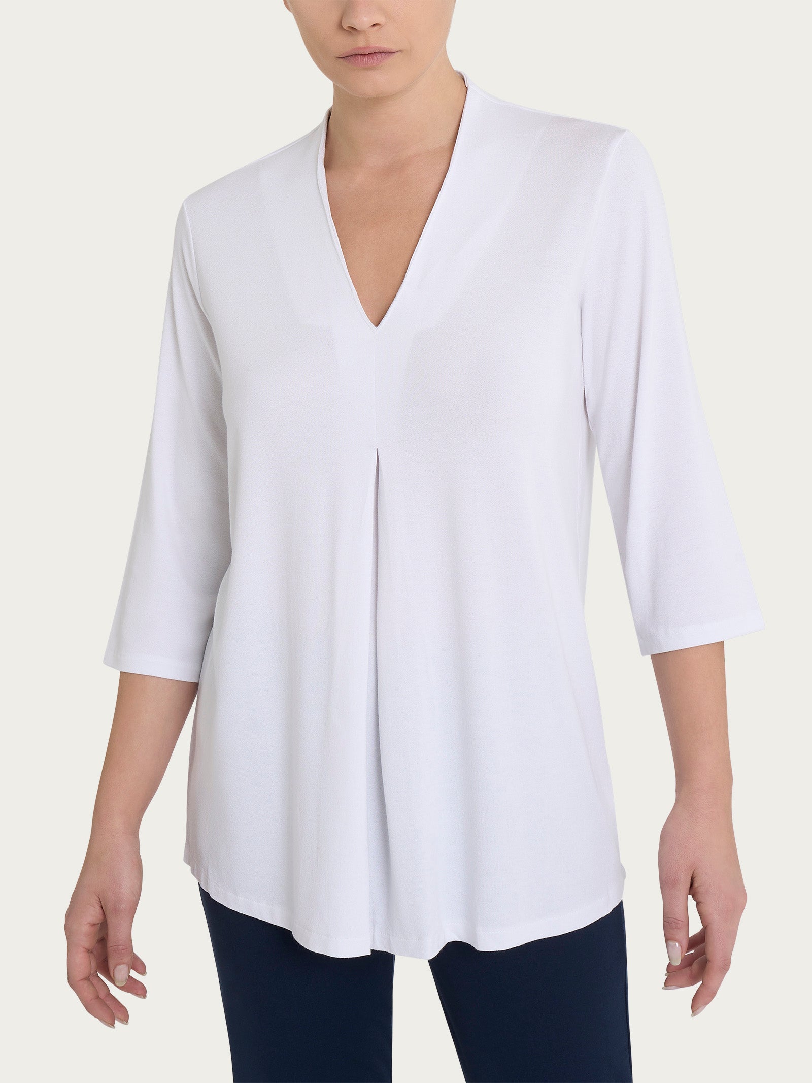 Maglietta con piega frontale e manica 3/4 in jersey di viscosa Crêpe Bianchi Donna - Ragno