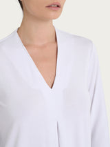 Maglietta con piega frontale e manica 3/4 in jersey di viscosa Crêpe Bianchi Donna - Ragno